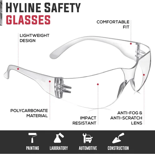Vista 2 de SAFE HANDLER Hyline - Lentes de seguridad ANSI Z87.1, resistentes a los impactos, lentes de policarbonato irrompibles, antiarañazos