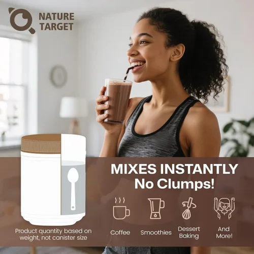 Vista 8 de NATURE TARGET Péptidos de colágeno múltiple de chocolate – Colágeno en polvo para mujeres con vitamina C y creatina, apoya la piel, el cabello