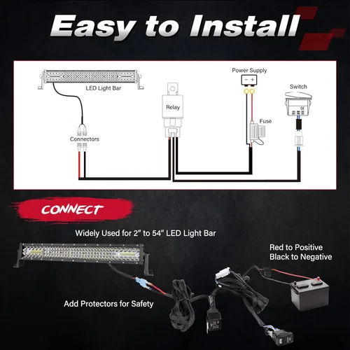 Vista 5 de OFFROADTOWN Arnés de cableado de barra de luz LED, 1 cable de 16.4 pies, kit de cableado de nailon para luces de conducción, luz de trabajo, luces