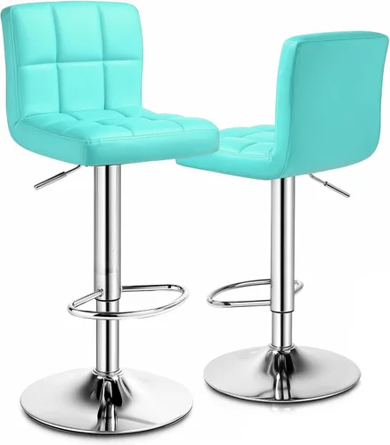Vista 11 de Magshion Juego de 2 taburetes de bar, modernos taburetes de bar giratorios de piel sintética con respaldo, sillas de bar cuadradas ajustables sin