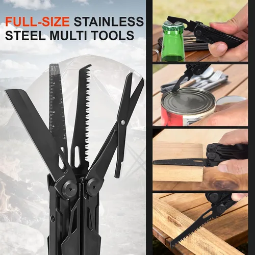 Vista 5 de Multiherramienta, multiherramienta de acero inoxidable 28 en 1 con cuchillo de bolsillo, alicates autobloqueantes, abrebotellas, herramienta