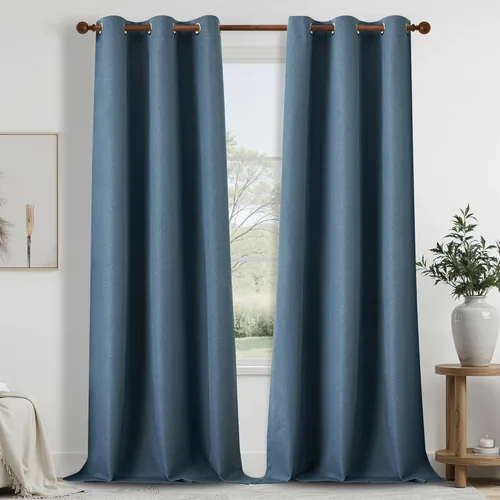 Vista 35 de DONREN Cortinas opacas completas para dormitorio, aislamiento térmico y reducción de ruido, cortinas de lino con ojales para sala de estar y Negro