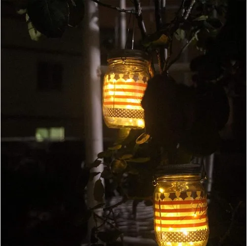 Vista 8 de YJFWAL Luz solar para tarros, paquete de 8 luces LED impermeables para tapa de tarro de luciérnaga, incluye 8 ganchos y 2 piezas de PVC