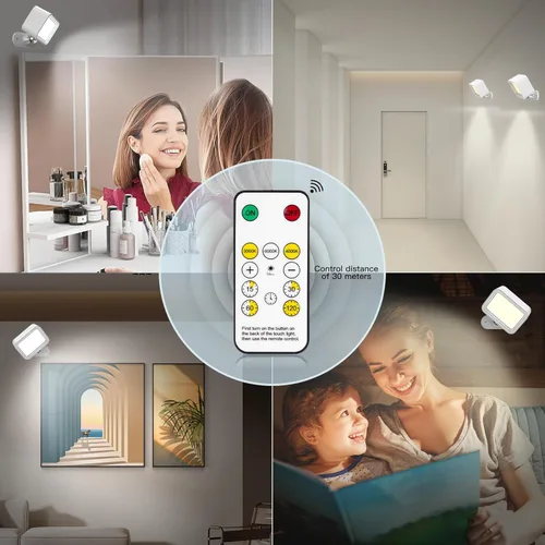 Vista 6 de Lámparas de pared, apliques de pared LED con batería recargable de 2000 mAh, 3 temperaturas de color y brillo, regulable, control táctil y remoto