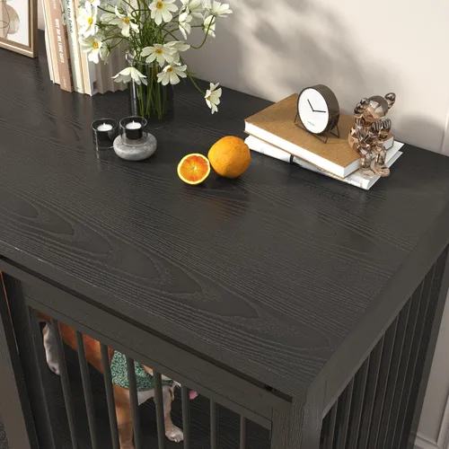 Vista 5 de Mueble de jaula para perros de granja de 43 pulgadas, muebles de madera para perreras con puerta corrediza de malla metálica de granero, muebles