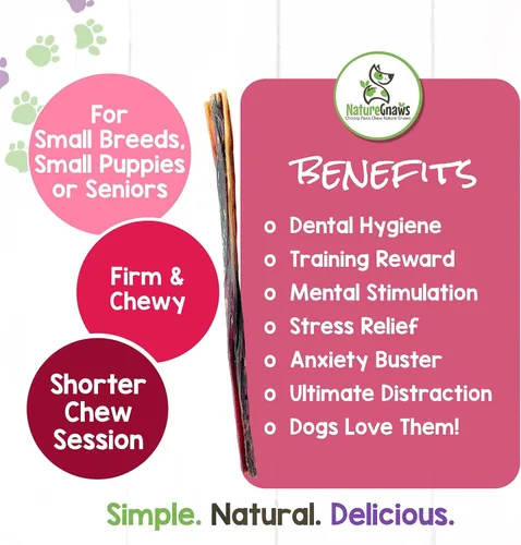 Vista 4 de Nature Gnaws Palitos de cerdo para perros, huesos dentales naturales de primera calidad, golosinas masticables de larga duración para perros