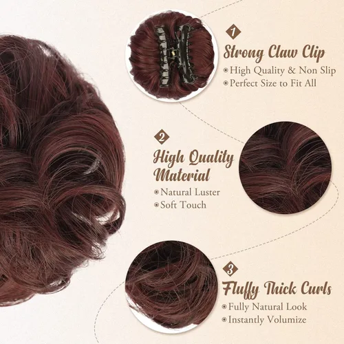 Vista 3 de BARSDAR Moño de pelo desordenado con clip de garra, moño desordenado y rizado, extensión de cola de caballo, extensiones de cabello sintético