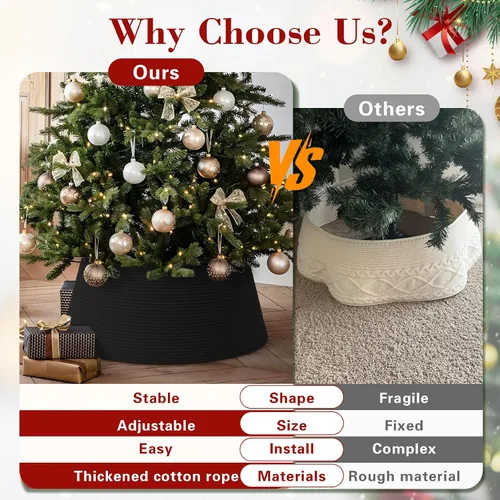 Vista 5 de Collar de árbol de Navidad, falda grande para árboles artificiales de 6 a 9 Negro