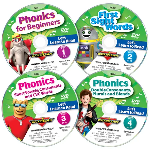 Vista 2 de Lets Learn to Read 10 DVD Collection by Rock N Learn 170 sight words covers all phonics rules vowels consonants blends digraphs practice sections to
