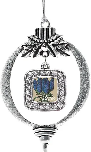 Vista 99 de Inspired Silver - Adorno de flor de iris - Adornos navideños con dije cuadrado de plata con joyas de circonita cúbica