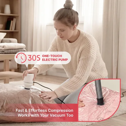 Vista 4 de IDEATECH Bolsas de almacenamiento al vacío con bomba eléctrica, bolsas de vacío extra grandes y resistentes para ropa, edredones y ropa de cama