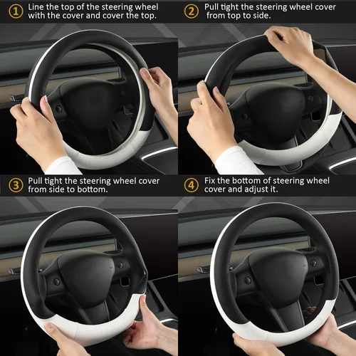Vista 7 de West Llama Funda de cuero de napa para volante de automóvil para Tesla, funda de volante de automóvil de forma redonda para modelos 3 2018-2026