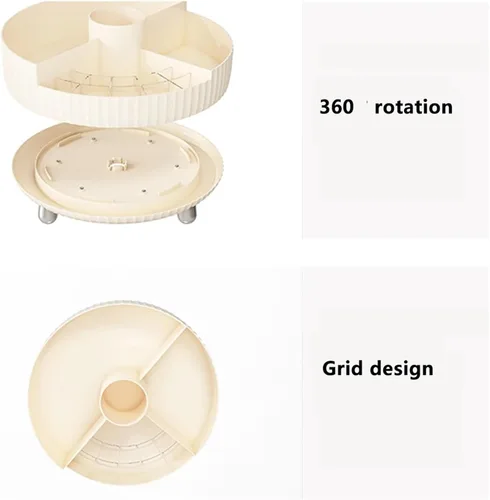 Vista 6 de Makeup Organizer Box Rotating Makeup Brush Holder Desktop Storage Box Make Up Container(Beige)