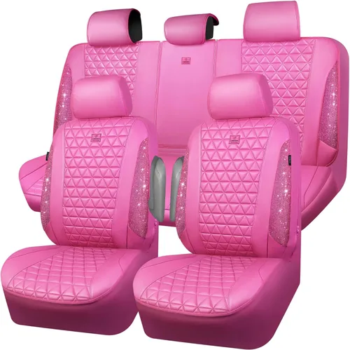 Vista 39 de CAR PASS Todos los juegos completos de fundas de asiento de automóvil de cuero con diamantes brillantes, impermeables, brillantes, ajuste universal