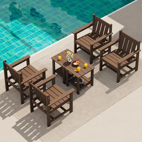 Vista 13 de SERWALL - Juego de muebles de patio bistró de 3 piezas, juego de sillas Adirondack para todo clima con mesa auxiliar, juego de muebles de patio al
