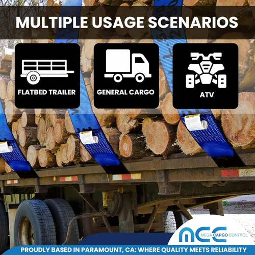 Vista 5 de Mega Cargo Control Correa de amarre de trinquete de 3 pulgadas x 40 pies con ganchos planos, correas de transporte con resistencia a la rotura