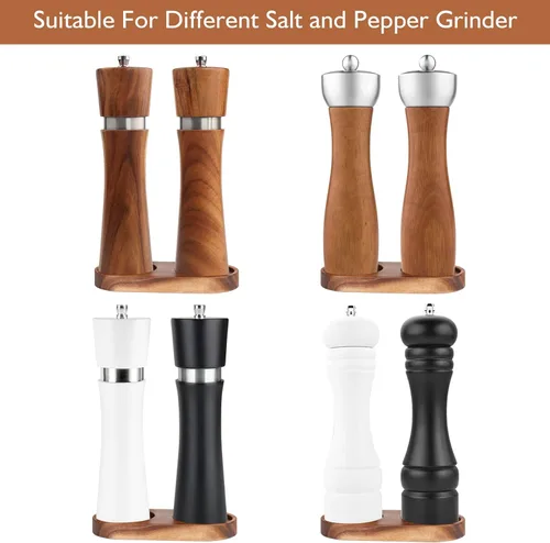 Vista 3 de Bandeja de molino de sal y pimienta, bandeja de madera de acacia, soporte y soporte para molinillo de pimienta (diámetro interior de 2.5 pulgadas)