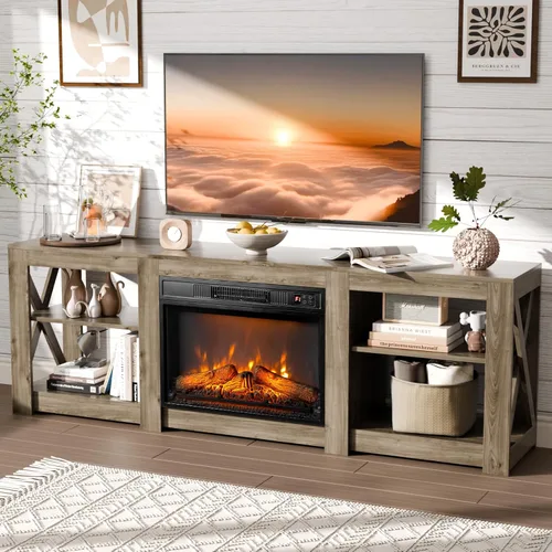 Vista 10 de VINGLI Soporte de TV con chimenea de 58 pulgadas, centro de entretenimiento con calentador eléctrico de chimenea de 18 pulgadas, mesa consola