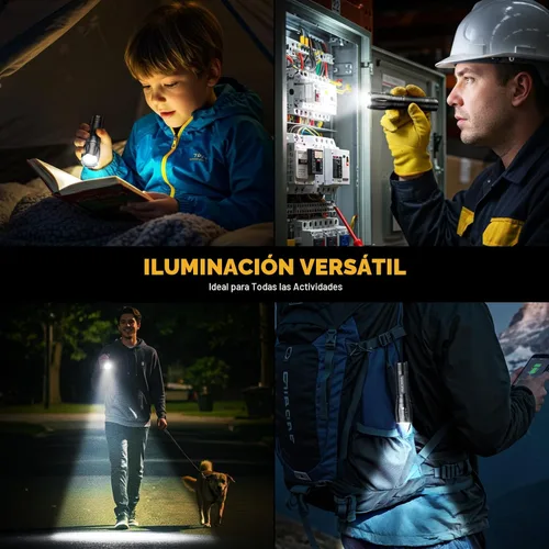 Vista 7 de BUCASA Paquete de 3 linternas recargables de alto lúmenes, linterna pequeña más brillante, linternas tácticas recargables potentes, linterna LED