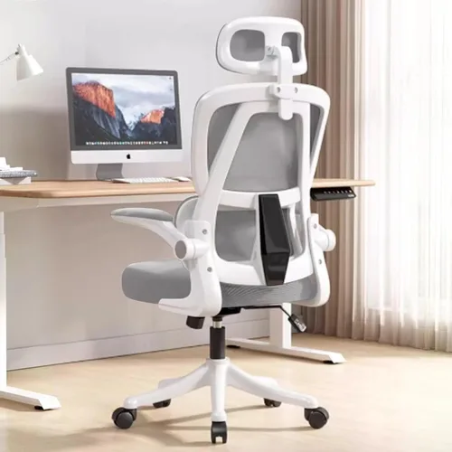 Vista 10 de Silla ergonómica de oficina para computadora con reposabrazos abatibles y soporte lumbar, sillas de escritorio de malla con respaldo alto