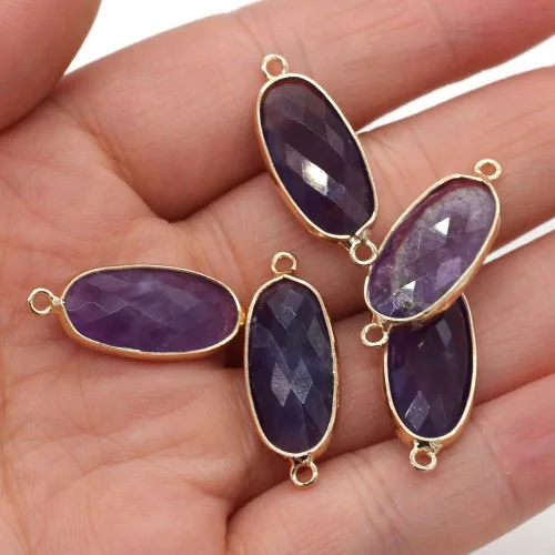 Vista 3 de Colgantes de piedra natural, conectores de piedras preciosas, eslabones de collar de forma ovalada, amazonita, amatistas de cristal de cuarzo rosa