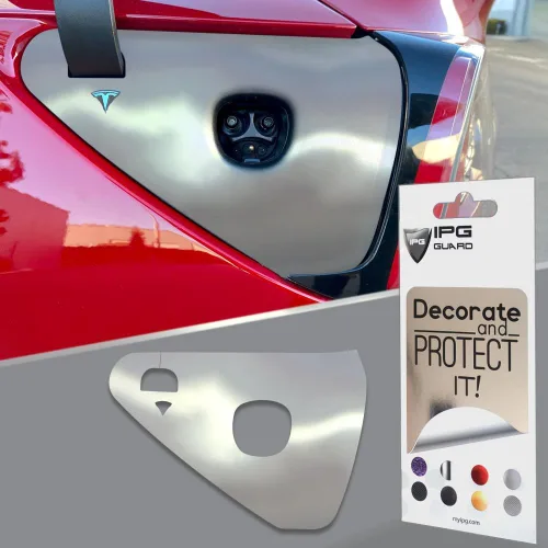 Vista 22 de IPG para Tesla - Calcomanías adhesivas de envoltura de puerto de carga, emblema para bricolaje, personaliza el modelo 3-Y (rosa)