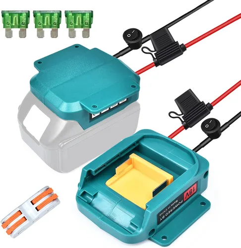 Vista 10 de Adaptador de corriente para ruedas de batería Makita 18V LXT con conector de arnés de cables y portafusibles compatible con ruedas de batería de 12