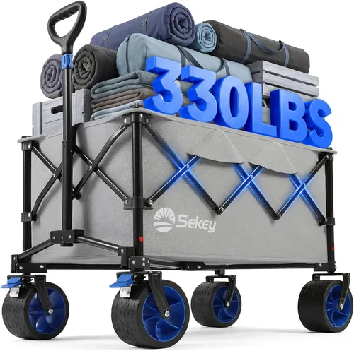 Vista 10 de Sekey Carros plegables de 150 litros con ruedas de playa grandes All-Terrian, carro plegable resistente, carro plegable extragrande, carro plegable