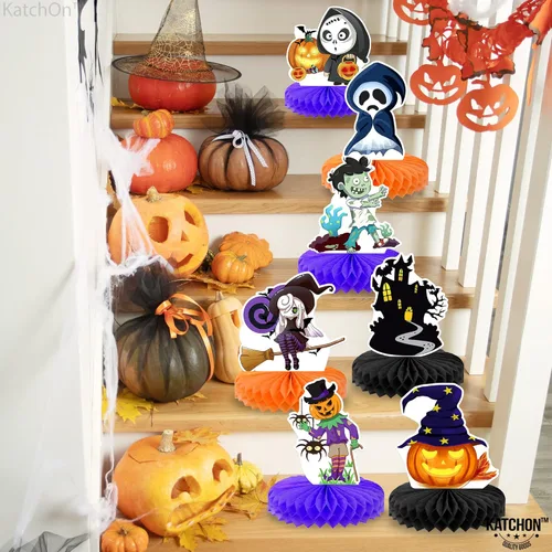 Vista 7 de KatchOn, Centros de mesa de Halloween para mesas, paquete de 8, centro de mesa espeluznante de Halloween, decoraciones de calabaza de Halloween