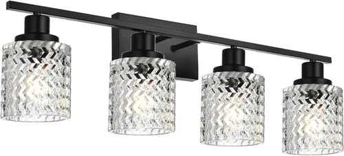 Vista 11 de MELUCEE Aplique de pared de 2 luces con pantalla de vidrio martillado, luces de baño de níquel cepillado sobre el espejo, accesorios de iluminación