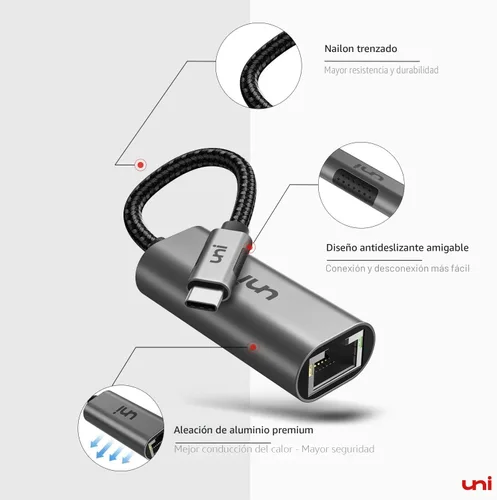 Vista 7 de uni - Adaptador USB C a Ethernet Gris