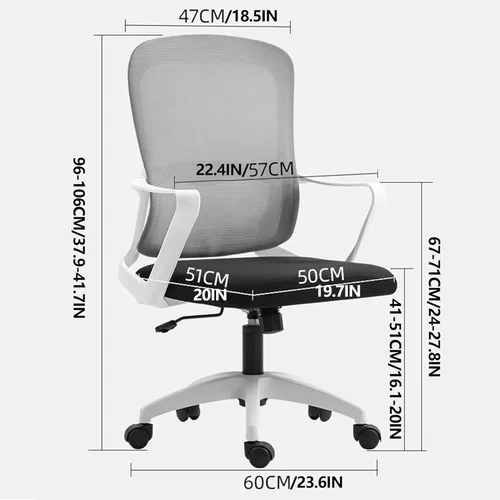 Vista 2 de Ergonomic Computer Desk Office Chair with Latex Cushion and Backrest - Comfortable Adjustable Gaming Chair for Work, Study and Relaxation in