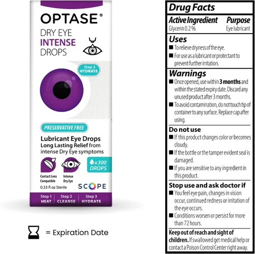 Vista 2 de OPTASE Gotas para ojos secos intensas - Gotas para ojos sin conservantes - Botella multidosis - Paso 3 Hidratar - 0.33 fl oz, 300 dosis