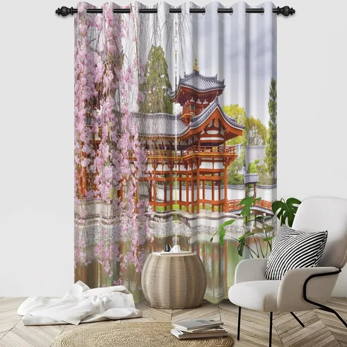 Vista 42 de Cortinas opacas para ventana con vista de cascada, día soleado, amanecer, primavera, paisaje natural, cortinas de ventana con aislamiento térmico