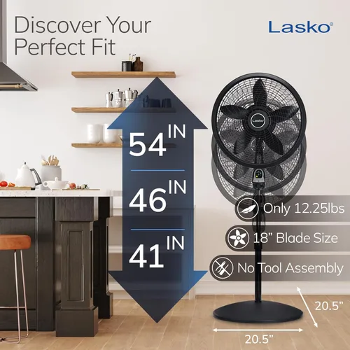 Vista 4 de Ventilador con 3 velocidades Lasko 18 pulgadas eficiente de la energía Swirling Cyclone Grill Pedestal control remoto incluido gratis