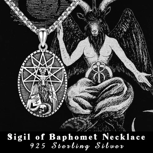 Vista 7 de Sigil of Baphomet Collar de plata de ley 925 Satanás collar de Iglesia de Satanás colgante para hombres collares de cabra joyería, Plata esterlina
