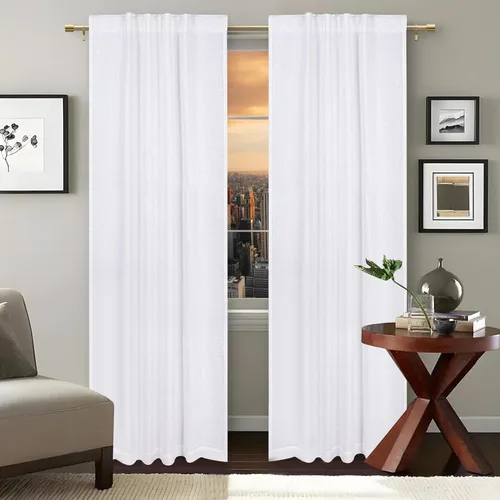Vista 14 de Juego de 2 paneles de cortinas de lino natural con pestaña superior de 50 x 63 pulgadas, cortinas largas de lino para sala de estar y dormitorio
