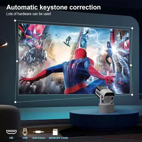 Vista 5 de JY320 KTV Proyector de video portátil con WiFi y Bluetooth - Compatible con HDMI 4K 1080p, altavoz Bluetooth y micrófono, audio estéreo de 10 W