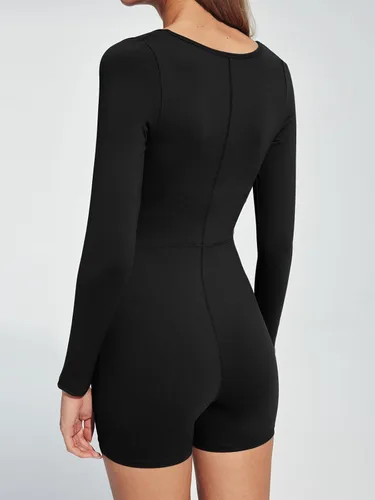 Vista 4 de AUTOMET Jumpsuits for Women Sexy One Piece Workout Shorts Rompers Long Sleeve Bodycon Unitard Bodysuit Fall Outfits 2023