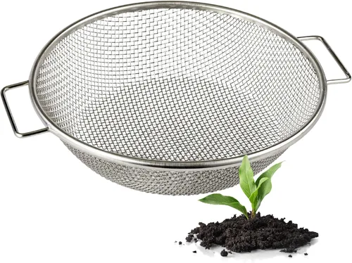Vista 10 de Tamiz redondo para cubo de 5 galones (malla de 1/4 pulgadas), tamiz de jardín de acero inoxidable con asas