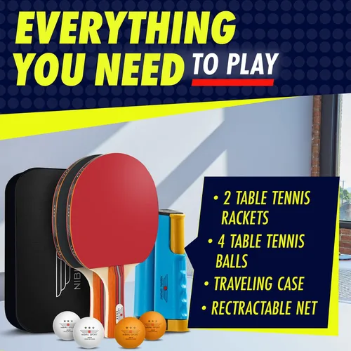 Vista 2 de NIBIRU SPORT Professional Ping Pong Paddle Sets - 2 Player or 4 Player Table Tennis Paddles, Retractable Net, Pingpong Balls and Carry Bag Storage