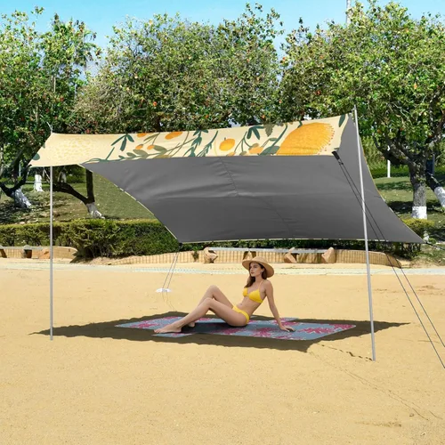 Vista 6 de Large Yellow Wildflowers Beach Cabana Tent UPF50+ Lightweight Outdoor Sun Shade with Carrying Bag for Backyard and Camping