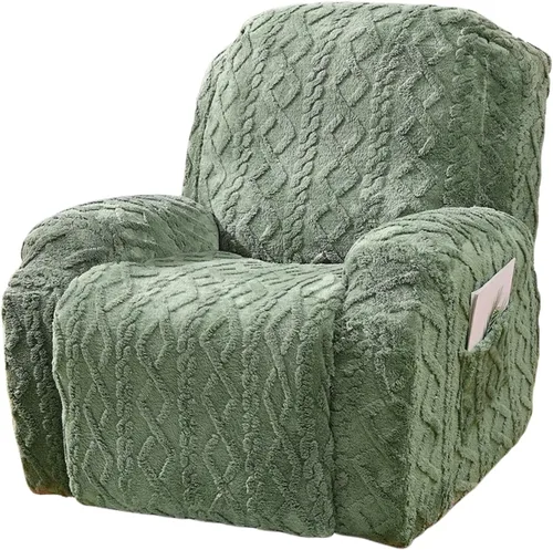 Vista 11 de OQHAIR Funda de terciopelo para sillón reclinable grande, 4 piezas, elástica, suave, con bolsillos, protector de muebles, color beige, 2 plazas