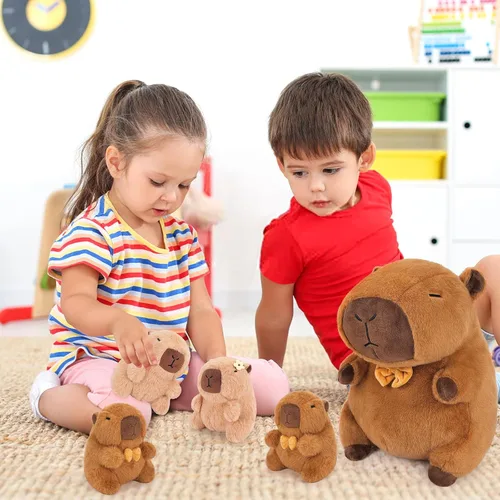 Vista 4 de Achwishap Capybara - 5 peluches de Capybara con 4 peluches de Capybaras para bebés, lindos peluches para abrazar, para niños y niñas, cumpleaños