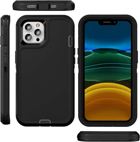 Vista 6 de FEIYAR HOME Funda resistente para iPhone 11 Pro Max con 2 protectores de vidrio templado, grado militar, a prueba de golpes, color negro