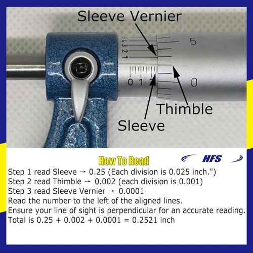 Vista 7 de HFS (R) Micrómetro exterior de 0-1" con precisión de 0.0001", yunque de carburo y escala grabada con láser
