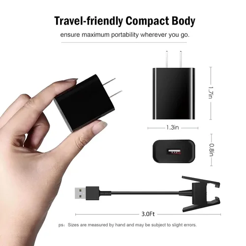 Vista 4 de Cargador de pared rápido para Fitbit Charge 2, cargador de repuesto compatible con Fitbit Charge 2 Frecuencia cardíaca + cable de carga USB fb407