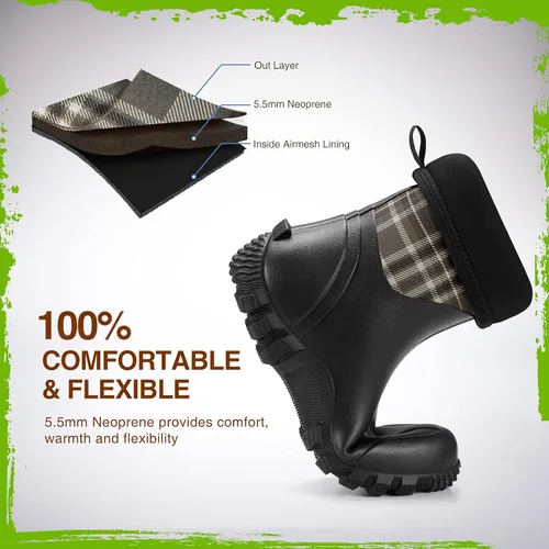 Vista 4 de TIDEWE Botas de goma para mujer botas de lluvia aisladas de neopreno de 0217in con vástago de acero botas de caza impermeables de media pantorrilla