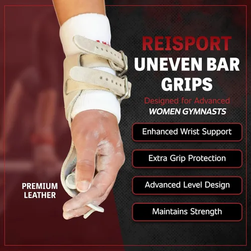 Vista 2 de Reisport Men's Ring Gymnastics Grips - Durable Leather Hand Grips for Gymnastics Rings Men & Boys - Gymnastics Equipment & Accessories for Advanced