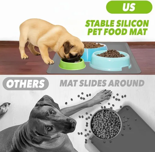 Vista 5 de TidyFriend Tapete de comida para mascotas, 11.5 x 17 pulgadas, tapete de comida para perros, tapete de silicona para comida para gatos, tapete